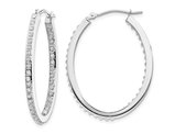 Accent Diamond Oval Hinged Hoop Earrings in 14K White Gold (1 1/3 Inch)
